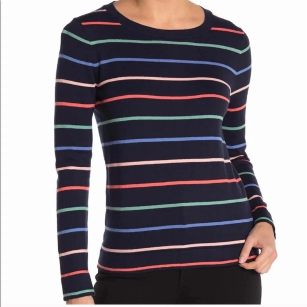 J. Crew Womens Katie Stripe Sweater in Navy Multi Size XXS NWOT 100% Cot… - Picture 2 of 9